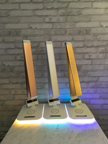 Miniatura 3 de Lámpara de escritorio con luz de acento RGB, cargador inalámbrico, puerto USB, controles de luz regulables (oro rosa)