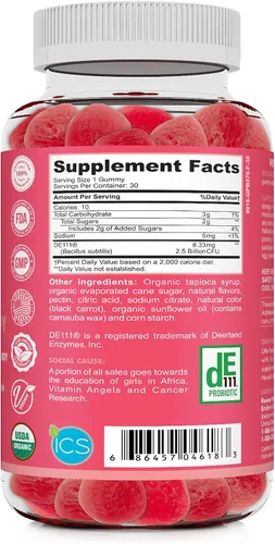 Miniatura 9 de RUWAA NUTRITION Gomitas probióticas orgánicas para niños para la salud digestiva, apoyo inmunológico, estreñimiento, hinchazón. 2.5 mil millones