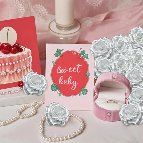 Miniatura 6 de 20 cabezas de rosas artificiales, flores artificiales a granel para manualidades, cabeza de flor de seda de rosa falsa de 3 pulgadas para Plata