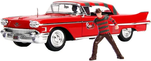 Jada Juguetes Escala 1:24 1958 Cadillac Series 62 Modelo Vehículos fundidos a presión con figura de Freddy Krueger