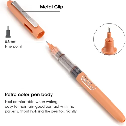 Miniatura 3 de WRITECH Bolígrafo de rodillo de tinta líquida, punta extrafina de 0.5mm, escritura suave, secado rápido, bolígrafos de rodillo de 8 colores surtidos