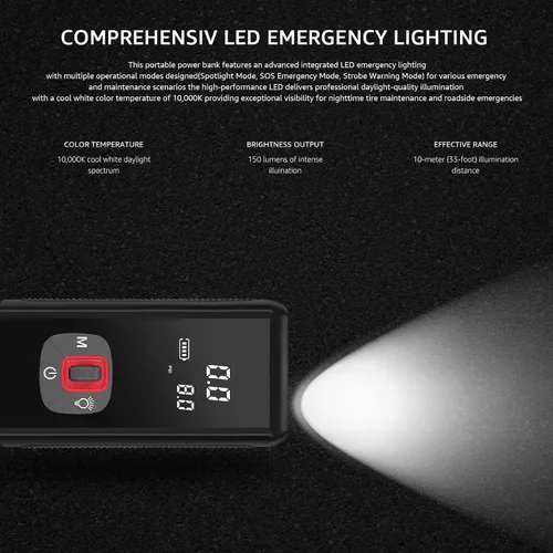 Miniatura 7 de Inflador de neumáticos inalámbrico, compresor de aire portátil, 150 PSI, 6000 mAh alimentado por batería, bomba digital inalámbrica con luz LED
