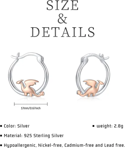 Miniatura 2 de Hypoallergenic DragonCatBunny Mushroom Earrings for Women 925 Sterling Silver Animal Huggie Hoop Earrings Jewelry Gifts for Sensitive Ears