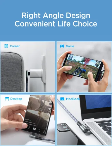 Miniatura 5 de AINOPE Cable USB C a USB C de 240 W de carga rápida de 1.5 pies, cable de carga rápida tipo C en ángulo recto para iPhone 16 Pro Max Plus, iPhone