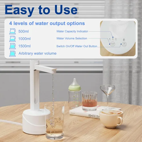 Miniatura 6 de Dispensador de botellas de agua eléctrica de escritorio de doble uso, de 5 galones, carga USB tipo C, bomba automática de botella de agua potable