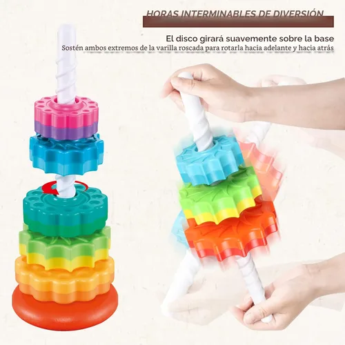 Miniatura 4 de JUXUE Juguetes apilables giratorios para bebés de 1 a 3 años, apilador de anillos de arco iris, juguetes Montessori para bebés de 6 a 12 meses, 1