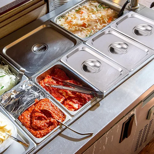 Miniatura 5 de PINGEUI Paquete de 8 tapas de mesa de vapor de acero inoxidable de tamaño 1/3, cubierta sólida para sartén de hotel con asa para bandeja