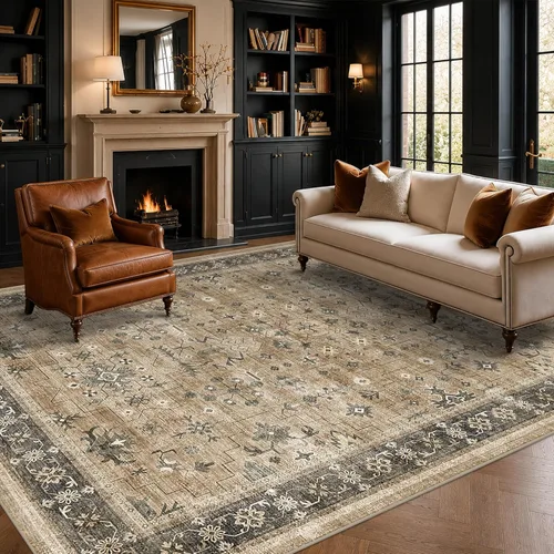 Miniatura 17 de Alfombra Boho Negra para Sala de Estar - Alfombra de Área Lavable de 10x14 Pies, Alfombras de Comedor para Debajo de la Mesa, Alfombra Suave de Pelo
