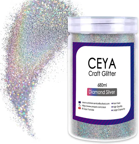 Miniatura 35 de Ceya 110g/ 3.8oz Polvo de Purpurina Holográfica Ultra Fina Láser Verde 1/128” 0.008” 0.2mm para Slime, Resina Epoxy, Manualidades, Vaso, Joyería