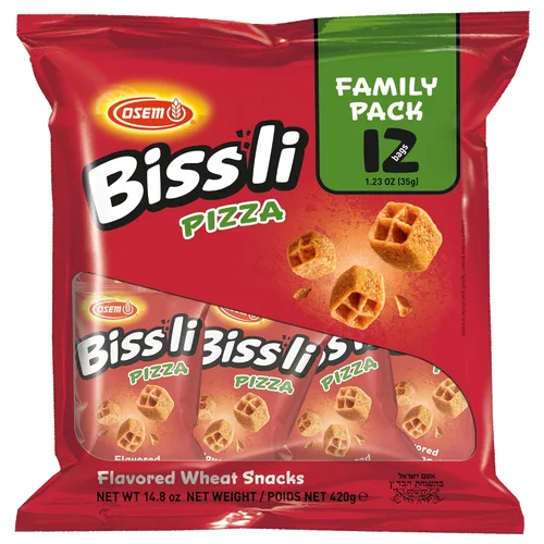 Osem Bissli Pizza – Bocadillos con sabor a pizza, aperitivo para niños y adultos, bocados de sabor israelí kosher, chips de trigo vegano crujientes,