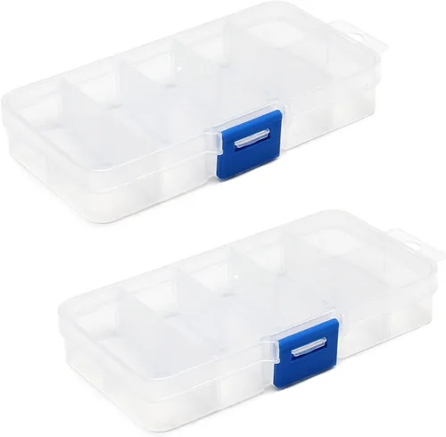 Miniatura 13 de MroMax Pequeña caja organizadora de plástico transparente de 10 rejillas, almacenamiento de manualidades con divisores ajustables, caja organizadora