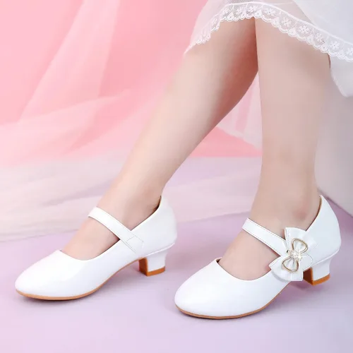 Miniatura 2 de Dufannie Zapatos de vestir para niñas, zapatos de tacón bajo de princesa, zapatos planos con purpurina para bodas y fiestas