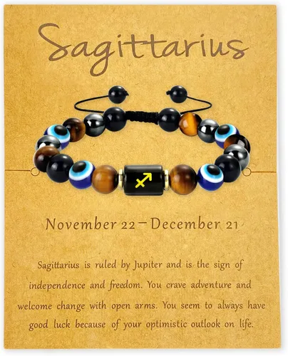 Miniatura 14 de Zodiac Triple Protection Bracelet Evil Eye Hematite Obsidian Tiger Eye Chakra Healing Crystal Bead for Men Women Good Luck Spiritual Jewelry