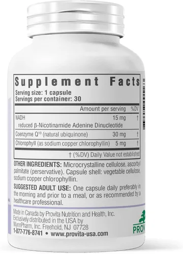 Miniatura 6 de PROVITA NADH+ Forte Suplemento de apoyo cognitivo con NADH, coenzima Q10 y clorofila Apoyo energético, enfoque, claridad mental y salud cerebral