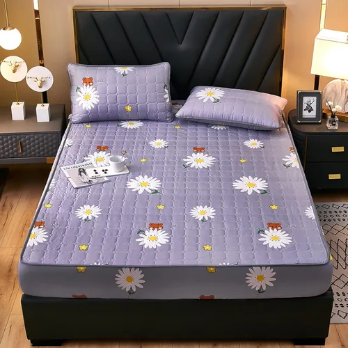 Miniatura 22 de FCLDESHOP Funda de cama, sábanas bajeras gruesas y acolchadas de color sólido, para habitación de los niños, con estampado de animé, geometría, 59.1