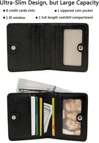 Miniatura 2 de BIG SALE-AINIMOER billetera de bolsillo pequeña con cremallera, plegable, compacta de cuero con bloqueo por identificación por radiofrecuencia
