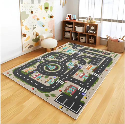 Alfombra Analógica ABC para Niños, Alfombra de Juego para Cuarto de Juegos, Alfombra de Juego de Autos, Alfombra de Carreteras de Vida Urbana para