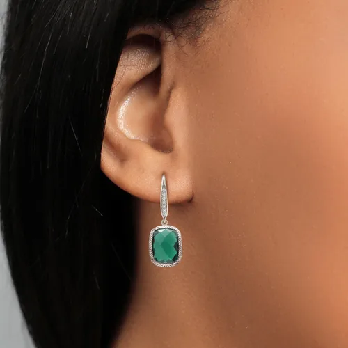 Miniatura 22 de Gem Stone King Aretes colgantes de plata de ley 925 con piedra natal y diamantes blancos cultivados en laboratorio de 4.60 quilates para mujer