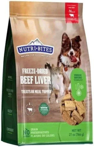 NutriBites - Golosinas de hígado liofilizadas para perros y gatos - Golosinas liofilizadas para perros de un solo ingrediente de alto contenido de