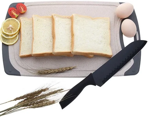 Miniatura 4 de Flyingsea tablas de cortar para cocina, juego de tabla de cortar de paja de trigo ecológico antideslizante (3 unidades), apto para lavavajillas