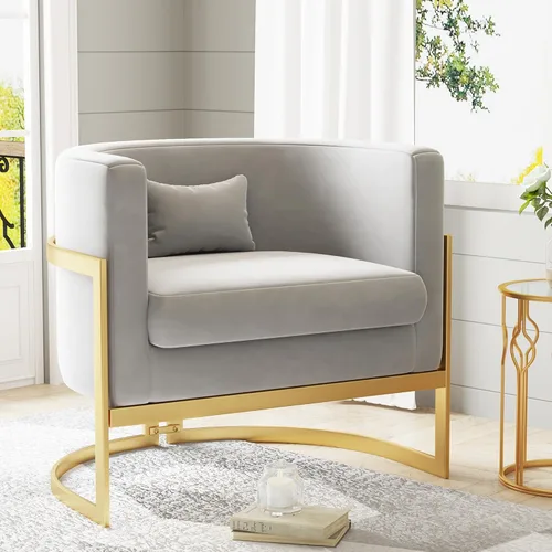 Miniatura 11 de Silla decorativa de terciopelo, moderna silla de barril con patas doradas, sillón tapizado para dormitorio, sala de estar, sofá, silla auxiliar