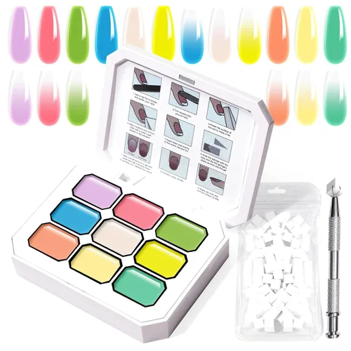 Miniatura 39 de Juego de esmaltes de gel con gradiente, 9 colores ombre, esmalte de gel para uñas rojo, marrón, azul claro, rosa, esponjado para pigmento, Pat Aura