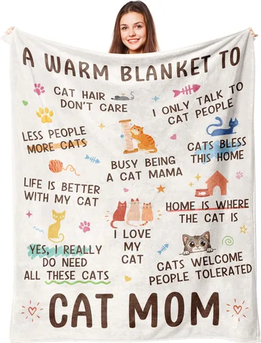 Lcobion Manta de regalo para mamá de gato, 50 x 60 pulgadas, regalo para amantes de los gatos para mujeres, regalos para amantes de los gatos,