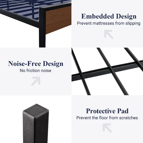 Miniatura 6 de Allewie Base de cama de plataforma tamaño King con cabecera y estribo de madera, soporte de 12 listones de metal resistente, no necesita somier