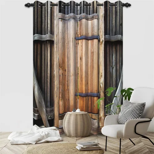 Miniatura 106 de Cortinas rústicas para ventana de puerta de granero, puerta de madera gris, puerta de garaje, tratamiento de ventana para sala de estar, dormitorio