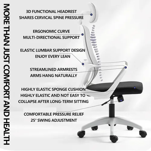 Miniatura 7 de Ergonomic Computer Desk Office Chair with Latex Cushion and Backrest - Comfortable Adjustable Gaming Chair for Work, Study and Relaxation in