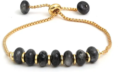 Miniatura 28 de Gempires - Pulsera de cuentas redondas naturales, chapada en oro amarillo de 14 quilates, joyería hecha a mano, pulseras ajustables para mujer