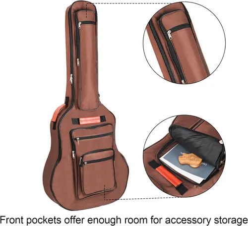 Miniatura 4 de Bekith Bolsa de guitarra acústica de 40, 41, 42 pulgadas, 6 bolsillos, funda de guitarra impermeable, tela Oxford, almohadilla de esponja gruesa