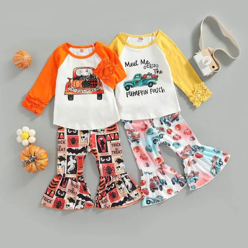 Miniatura 7 de Douhoow Traje de Acción de Gracias de Feliz Halloween para bebé, niña, camiseta de calabaza, camiseta acampanada, pantalones de leopardo