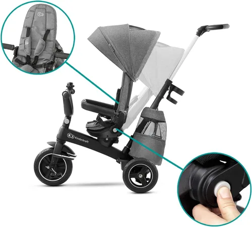 Miniatura 6 de Kinderkraft EASYTWIST Triciclo para niños pequeños, triciclo 5 en 1, asiento giratorio de 360°, material impermeable con filtro UPF50+, mango