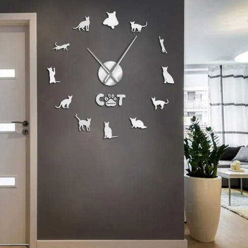 Miniatura 10 de The Geeky Days Gato doméstico de pelo corto gatos abisinios sin marco, reloj de pared de bricolaje grande mudo pegatinas de pared Etiopía gato sala