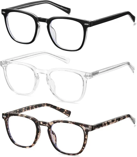EYECEDAR Paquete de 3 lentes de lectura para mujer con bloqueo de luz azul, bisagras de resorte metálico, patillas ajustables y flexibles, anteojos
