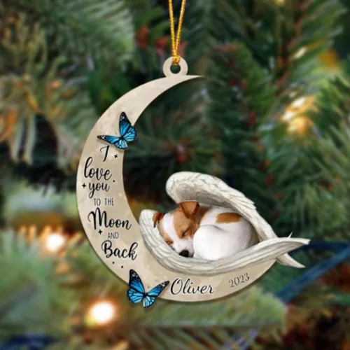 Miniatura 117 de Adorno colgante personalizado de ángel durmiendo en la luna, perro sabueso afgano, nombre personalizado, acrílico impreso en 2D plano – cumpleaños