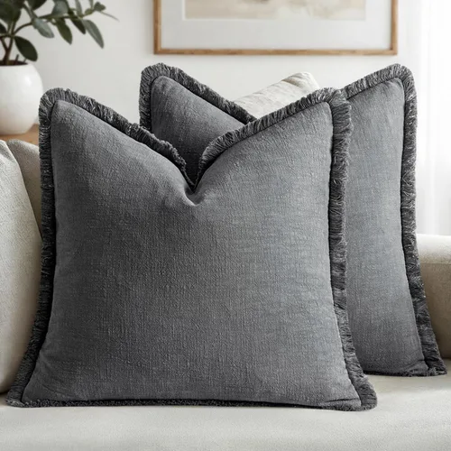 Miniatura 42 de MIULEE Juego de 2 fundas de almohada decorativas de lino neutro con flecos, fundas de cojín de estilo bohemio con borlas para sofá, cama, sala