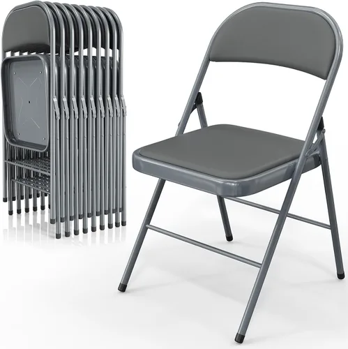 Miniatura 31 de VINGLI Paquete de 4 sillas plegables con asientos acolchados, marco de metal con asiento y respaldo de piel sintética, capacidad de 350 libras, Negro