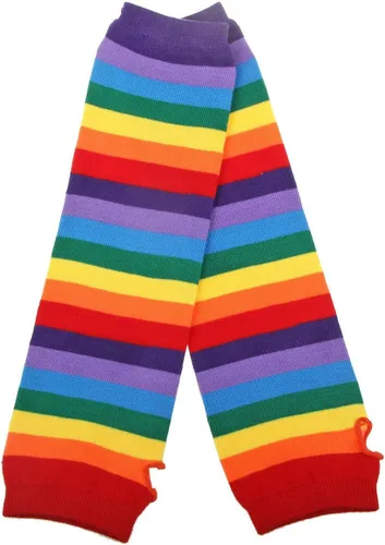 Miniatura 3 de Conjunto de calcetines de arco iris para mujer, a rayas, hasta la rodilla, calentador de brazos, guantes sin dedos