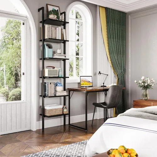 Miniatura 5 de ODK Estante de escalera de 6 niveles, estante para libros con marco de metal, estantería para sala de estar, oficina en casa, cocina y dormitorio