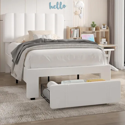 Miniatura 24 de VECELO Marco de Cama Tapizada Tamaño Full con 4 Cajones y Cabecero, Marco de Cama Plataforma de Almacenamiento de Terciopelo, Soporte de Listones