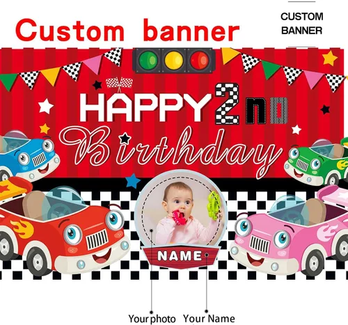 Miniatura 2 de Cartel personalizado de decoración de 2º cumpleaños con foto y nombre personalizados Personalizado-2º Coche