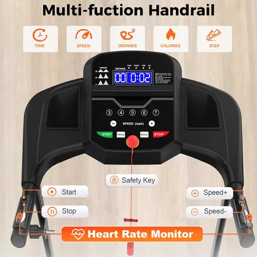 Miniatura 2 de Lastforever Caminadora plegable para uso doméstico, motor silencioso de 2.5 HP, 0.5 a 7.5 MPH con 8% de inclinación manual, cinta de correr Negro