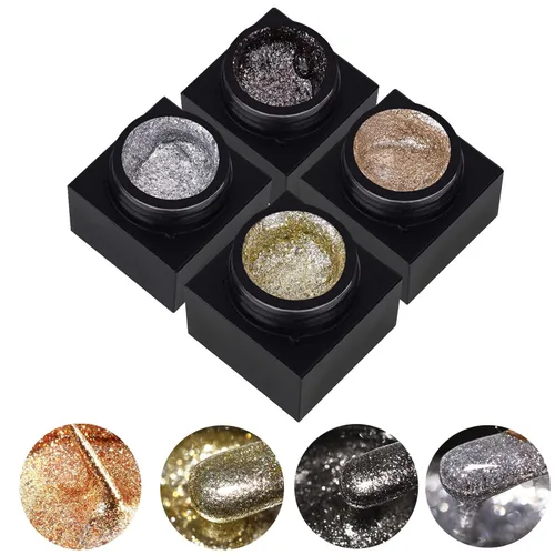 Esmalte de uñas de gel con purpurina de metal plateado, 4 colores pintados de metal platino, esmalte de gel de dibujo dorado, plateado y negro con