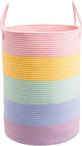 Miniatura 15 de XUANGUO - Cesta de lavandería de cuerda de algodón, cesta tejida de almacenamiento para ropa, cesta de mimbre para sala de estar, dormitorio, cesta