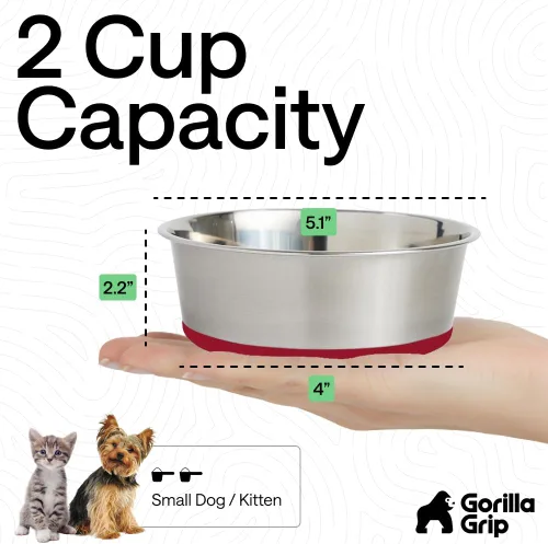Miniatura 4 de GORILLA GRIP Tazones para perros, acero inoxidable 304 de grado alimenticio, capacidad para 2 tazas cada uno (16 onzas líquidas) para alimentos