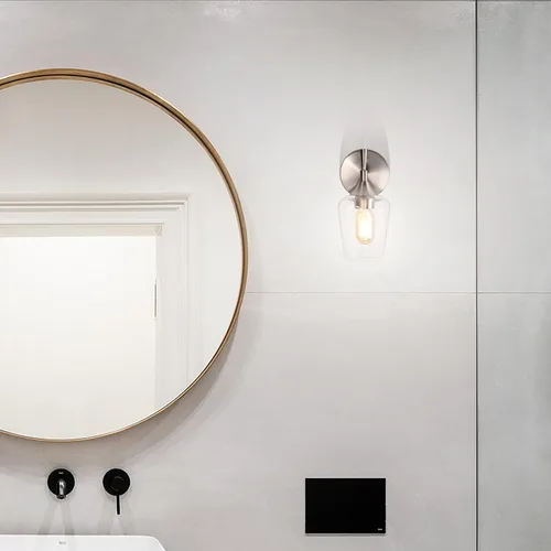Miniatura 6 de Edvivi Lámpara de tocador de baño de 1 luz, níquel cepillado moderno con pantalla de vidrio transparente, apliques de pared para espejos, Latón