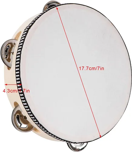 Miniatura 3 de Panderetas para adultos, tamborina de madera de 7 pulgadas con melancías de metal de abedul, instrumentos musicales de percusión de una sola fila