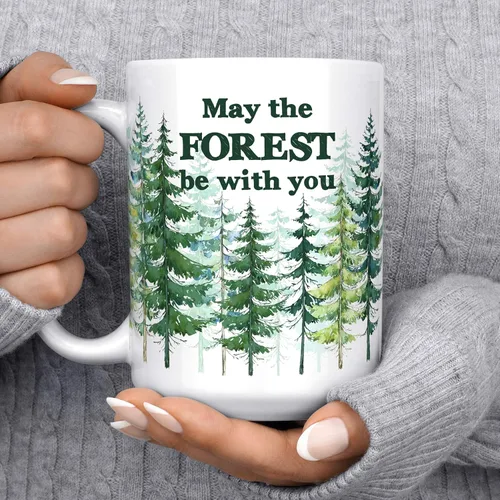 Miniatura 3 de Taza con texto en inglés «May the Forest Be With You» – Taza de café divertida para amantes de la naturaleza para excursionistas, campistas